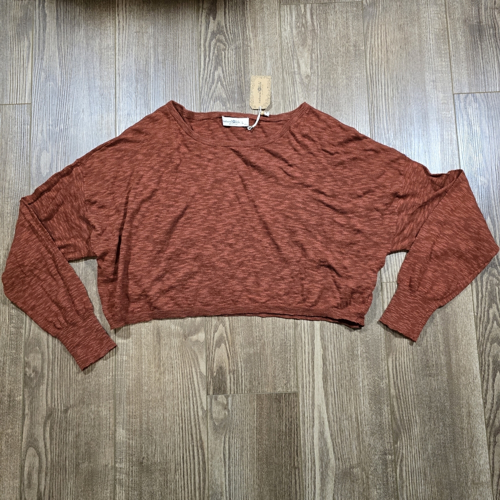 Natural Life Sweater Womens L Rust Red Knit Cropped Layering Festival Boho Chic